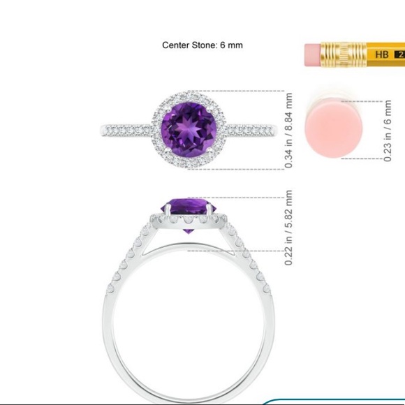 NEW Round Amethyst Halo Ring with Diamond Aura accents on 925 silver sz 9 - Picture 3 of 9